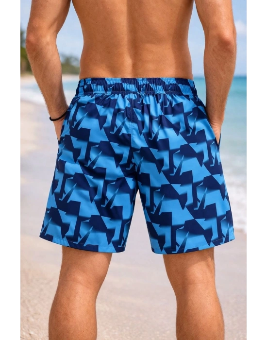 Erkek Deniz Şortu Fermuarlı Cepli File Astarlı Hızlı Kuruyan Premium - Mavi
