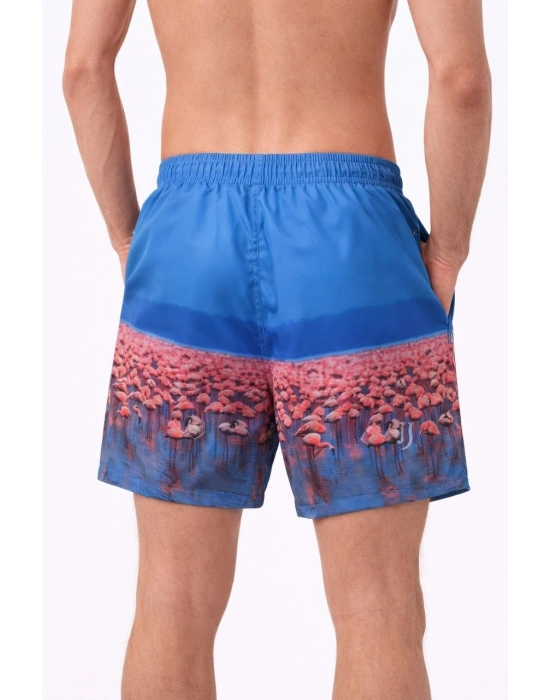 Erkek Deniz Şortu Fermuarlı Cepli File Astarlı Hızlı Kuruyan Premium - Mavi