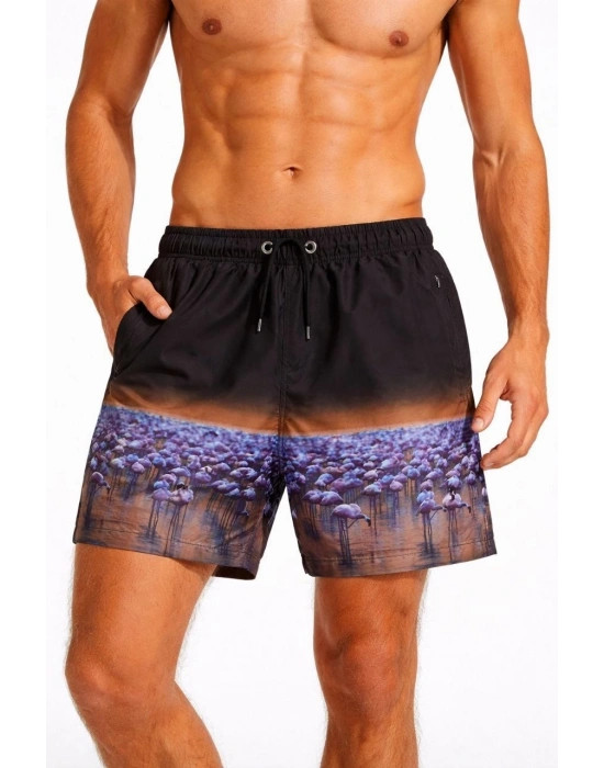 Erkek Deniz Şortu Fermuarlı Cepli File Astarlı Hızlı Kuruyan Premium - Siyah