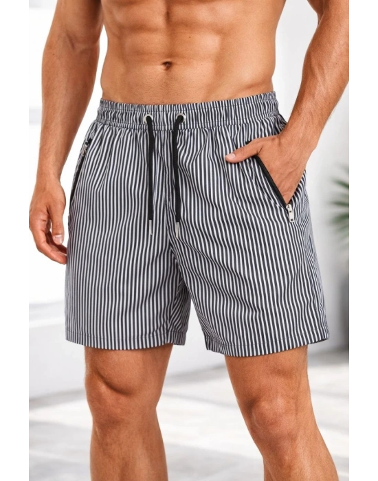 Erkek Deniz Şortu Fermuarlı Cepli File Astarlı Hızlı Kuruyan Premium - Siyah