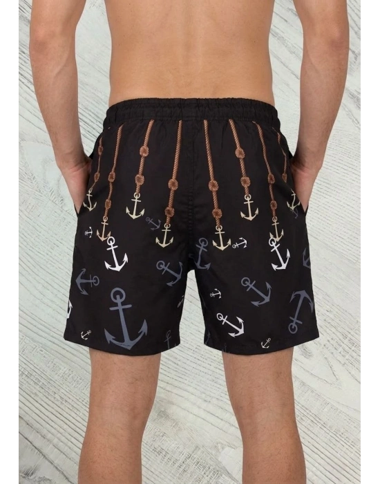 Erkek Deniz Şortu Fermuarlı Cepli File Astarlı Hızlı Kuruyan Premium - Siyah