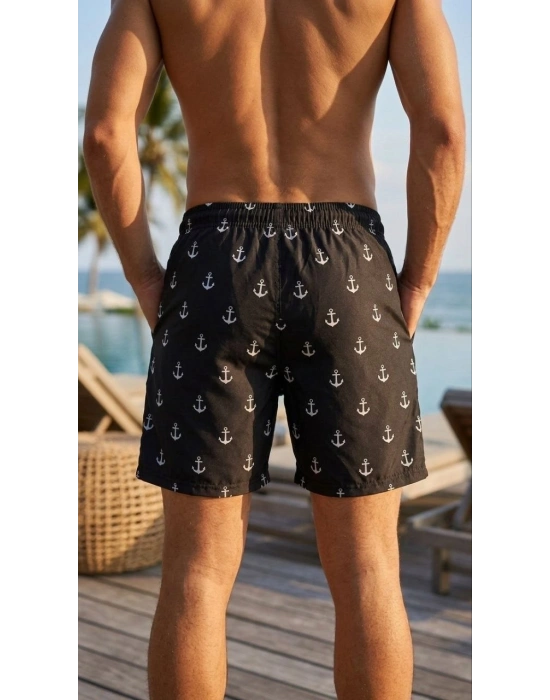 Erkek Deniz Şortu Fermuarlı Cepli File Astarlı Hızlı Kuruyan Premium - Siyah