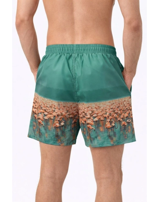 Erkek Deniz Şortu Fermuarlı Cepli File Astarlı Hızlı Kuruyan Premium - Su Yeşili