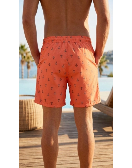 Erkek Deniz Şortu Fermuarlı Cepli File Astarlı Hızlı Kuruyan Premium - Turuncu