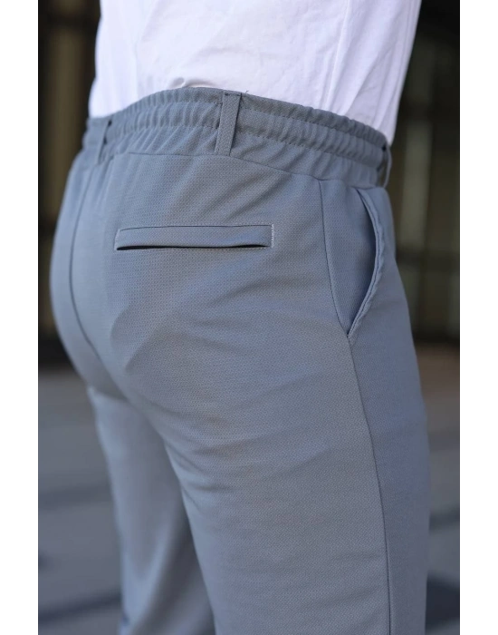 Erkek Diagonel Kumaş Duble Paça Cepli Bağcıklı Bel Lastikli ŞORT - Gri