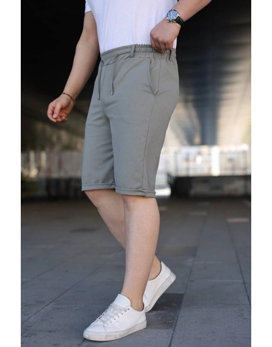 Erkek Diagonel Kumaş Duble Paça Cepli Bağcıklı Bel Lastikli ŞORT - Mint Yeşili