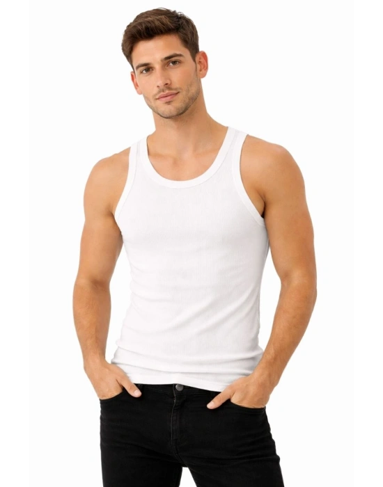 Erkek Fitilli Likralı Kaşkorse Atlet Vücuda Oturan Basic Şıklık - Beyaz