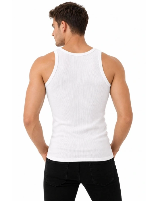 Erkek Fitilli Likralı Kaşkorse Atlet Vücuda Oturan Basic Şıklık - Beyaz