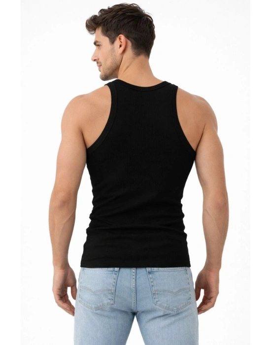 Erkek Fitilli Likralı Kaşkorse Atlet Vücuda Oturan Basic Şıklık - Siyah