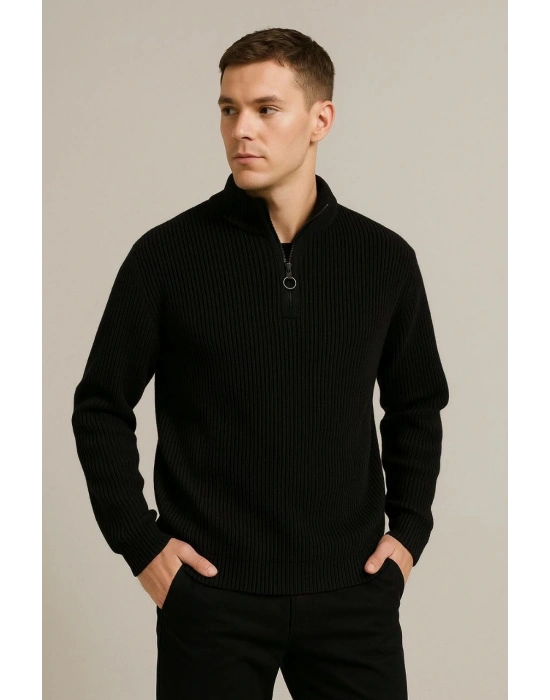 Erkek Fitilli Triko Kazak 3’lü Set Mint Yeşili Siyah Bej Kalın Dokuma Pamuklu Regular Fit