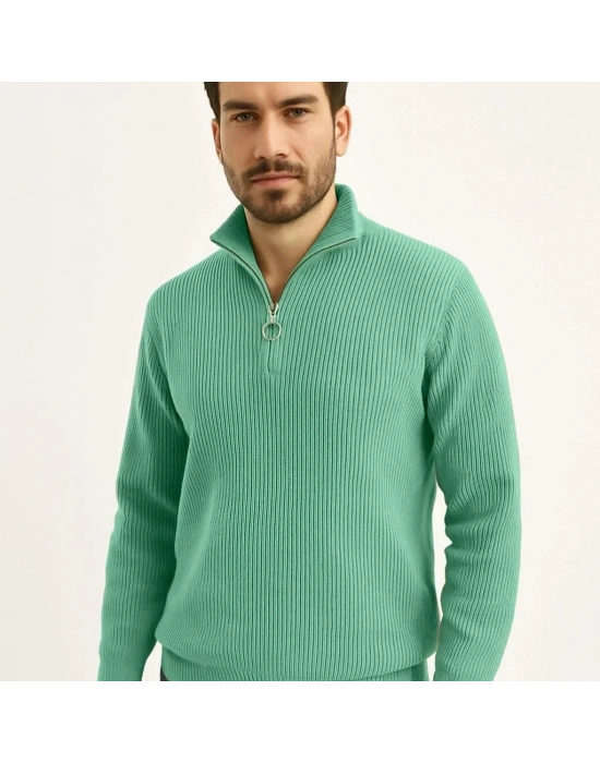Erkek Fitilli Triko Kazak 3’lü Set Mint Yeşili Siyah Bej Kalın Dokuma Pamuklu Regular Fit
