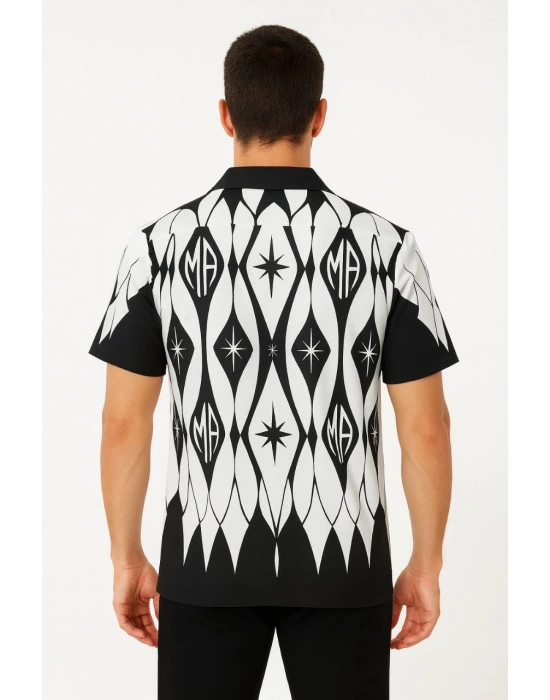 Erkek İki İplik Kumaş Dijital Baskılı Gömlek - Siyah