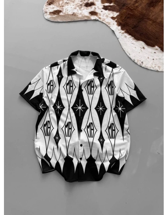 Erkek İki İplik Kumaş Dijital Baskılı Gömlek - Siyah