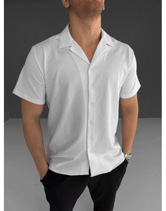 Erkek İki İplik Kumaş Gömlek - Beyaz