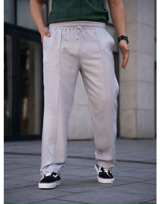 Erkek Keten Cepli Çıma Dikişli jogger Buggy Pantalon Rahat kalıp - Gri