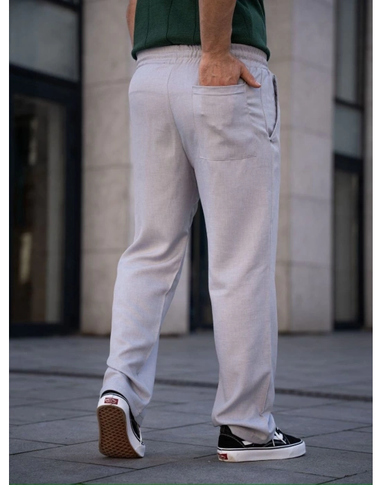 Erkek Keten Cepli Çıma Dikişli jogger Buggy Pantalon Rahat kalıp - Gri