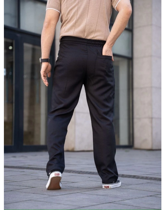 Erkek Keten Cepli Çıma Dikişli jogger Buggy Pantalon Rahat kalıp - Siyah
