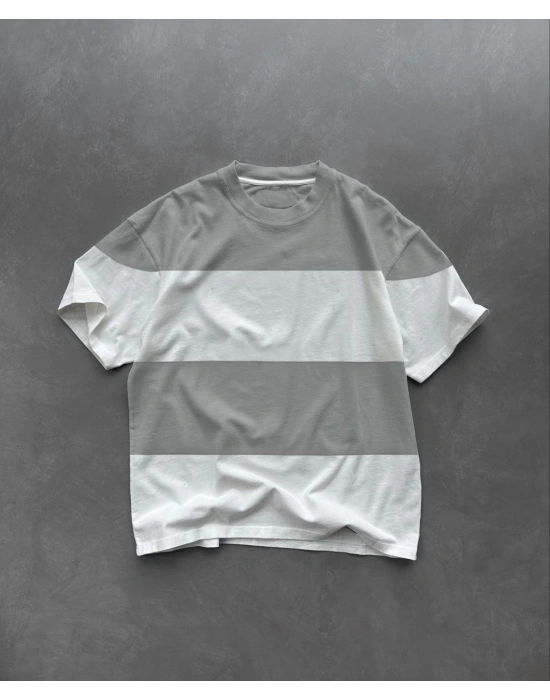 Erkek  Kısa kol Bisiklet Yaka Parçalı T-Shirt - Gri