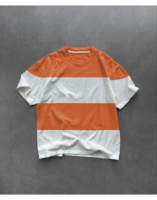 Erkek  Kısa kol  Bisiklet Yaka Parçalı T-Shirt - Turuncu