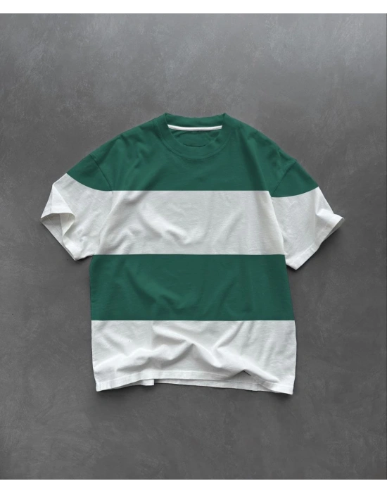 Erkek  Kısa kol Bisiklet Yaka Parçalı T-Shirt - Yeşil