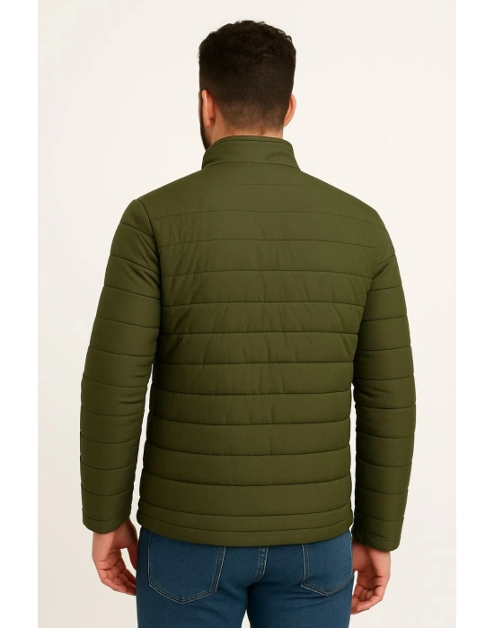 Erkek Mikro Su İtici Kapitone Baskılı Astarlı Fermuarlı Bomber Mont - Haki