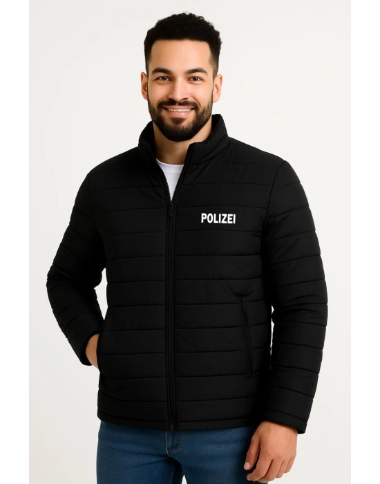 Erkek Mikro Su İtici Kapitone Baskılı Astarlı Fermuarlı Bomber Mont - Siyah