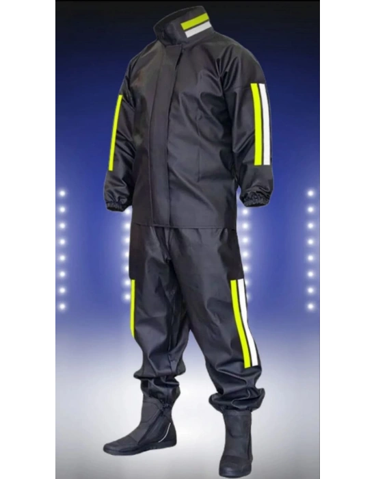 Erkek Motorcu Kurye Su Geçirmez Yağmurluk Takım - Siyah