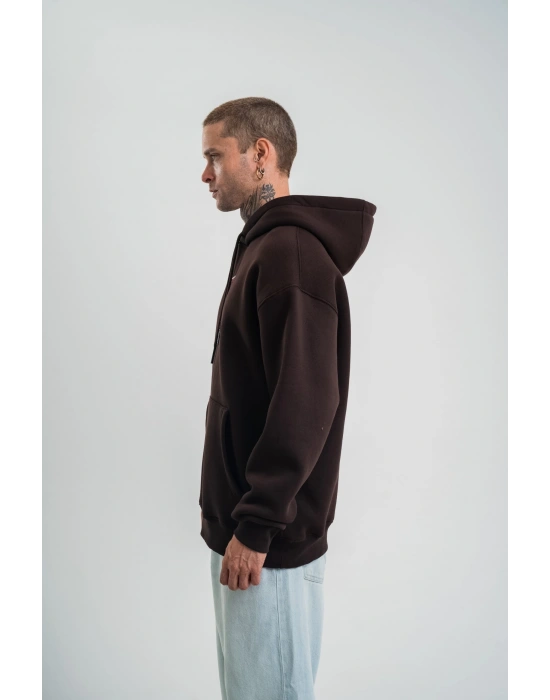 Erkek Nakışlı Kapüşonlu Oversize 3 İplik Pamuklu SweatShirt Hoodie - Siyah