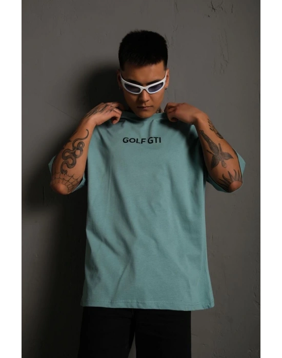 Erkek Oversize Tişört Golf GTI Retro Araba Baskılı T-shirt - Mint Yeşili