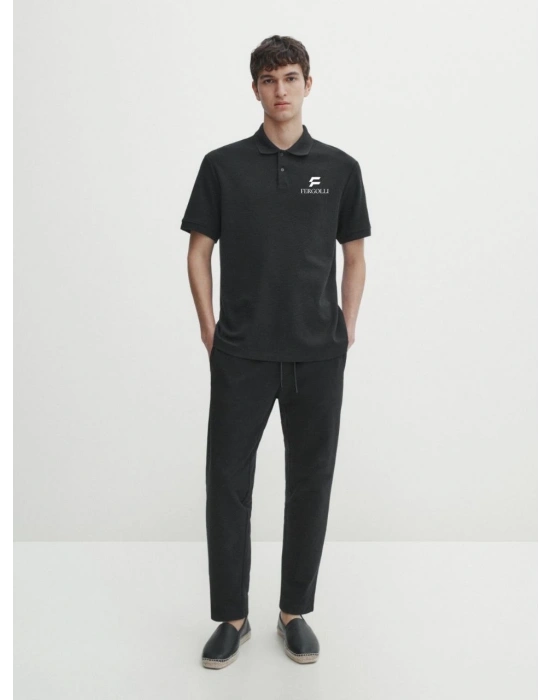 Erkek Pike Polo Yaka Tişört Düğmeli Baskılı T-Shirt - Beyaz