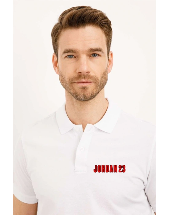 Erkek Pike Polo Yaka Tişört Düğmeli Baskılı T-Shirt - Beyaz