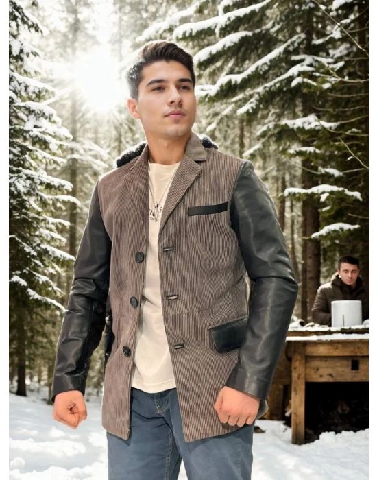 Erkek Premium Doğal Nubuk Deri Ceket - Siyah