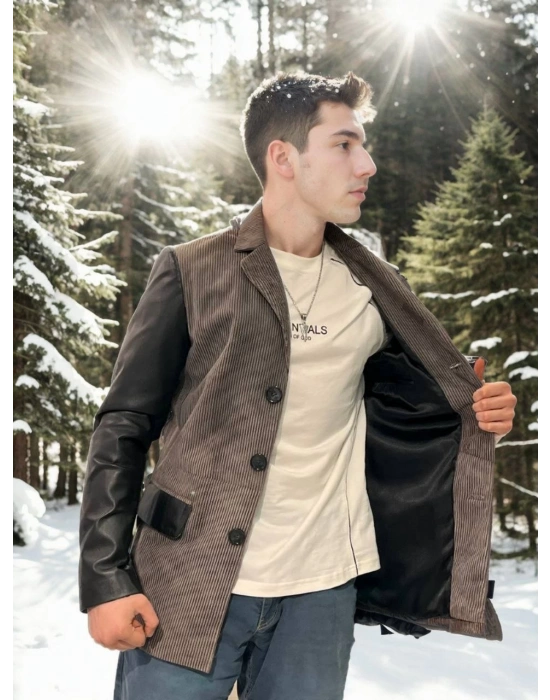 Erkek Premium Doğal Nubuk Deri Ceket - Siyah