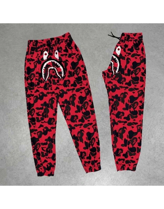 Erkek Pubg Bape x Shark Eşofman Altı - Kırmızı