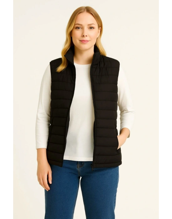 Erkek Şişme Fermuarlı Su İtici Kapitone Astarlı, Cepli Yelek - Siyah