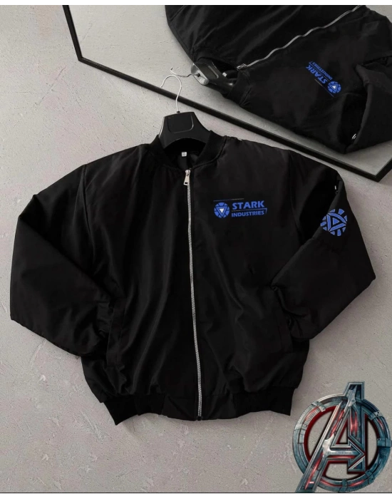 ERKEK Stark Industries Siyah Bomber Mont Fermuarlı Cepli Uzun Kollu Kapitone - Siyah