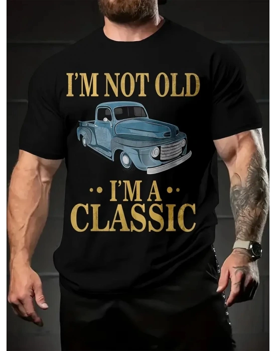 Erkek Tişört Araba Baskılı Kısa kol t-shirt - Siyah