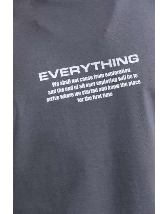 Erkek Tişort  Bisiklet Yaka Baskılı Oversize T-Shirt - Gri