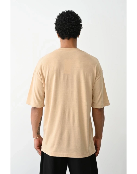 Erkek Tişört Düz Basic Penye Yazlık Bisiklet Yaka Kısa Kol T-Shirt - Bej