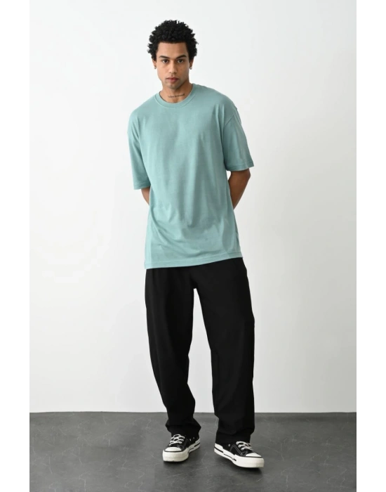 Erkek Tişört Düz Basic Penye Yazlık Bisiklet Yaka Kısa Kol T-Shirt - Mint Yeşili
