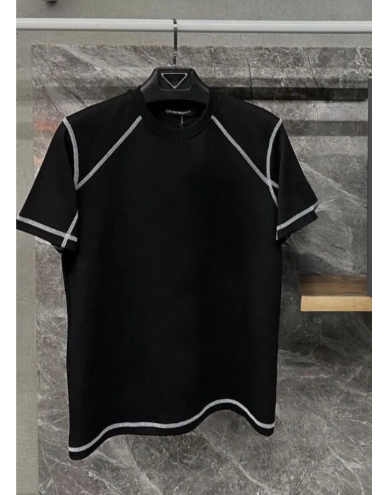 Erkek Tişört Karoyaka Dikişli Oversize T-Shirt - Siyah