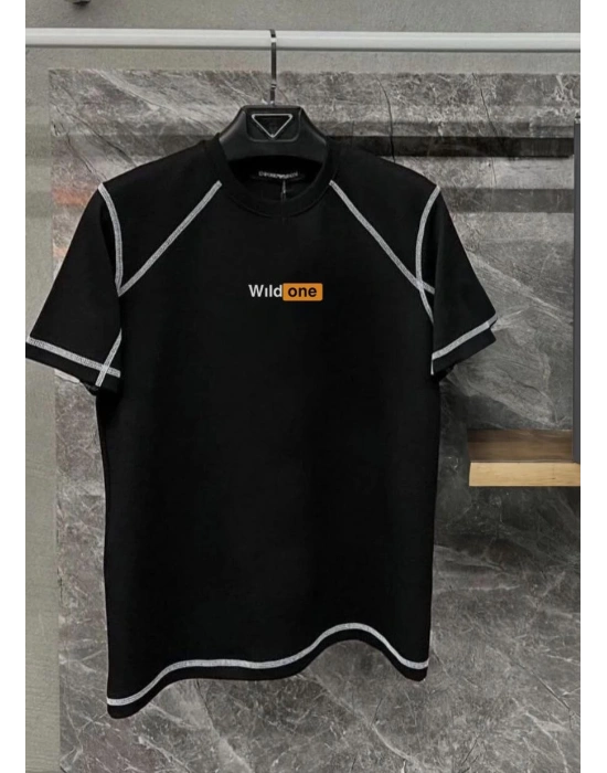 Erkek Tişört Karoyaka Dikişli Oversize T-Shirt - Siyah