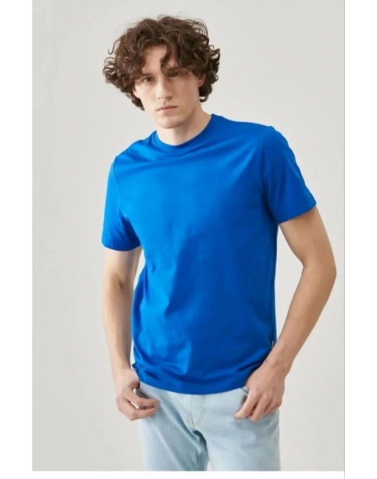 ERKEK Tişört Kısa Kol Düz Bisikilet Yaka Oversize T-shirt - Mavi