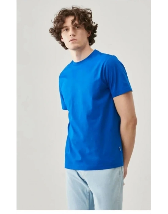ERKEK Tişört Kısa Kol Düz Bisikilet Yaka Oversize T-shirt - Mavi