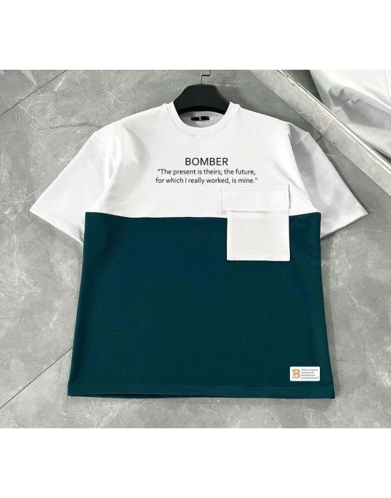 ERKEK Tişört Torba Cepli Parçalı Kısa Kol T-Shirt - Lacivert