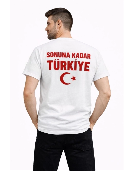 Erkek TÜRKİYE Ay Yıldız Baskılı Taraftar Forma T-Shirt - Beyaz