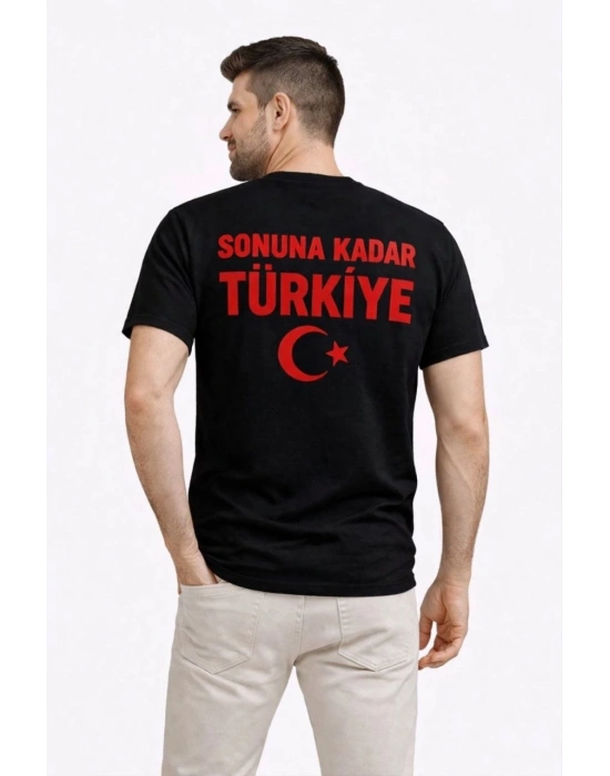 Erkek TÜRKİYE Ay Yıldız Baskılı Taraftar Forma T-Shirt - Siyah