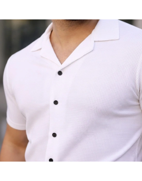 Erkek Waffle Kumaş Açık Yakalı Düğmeli Regular Fit Gömlek 2’li Set Siyah-Beyaz