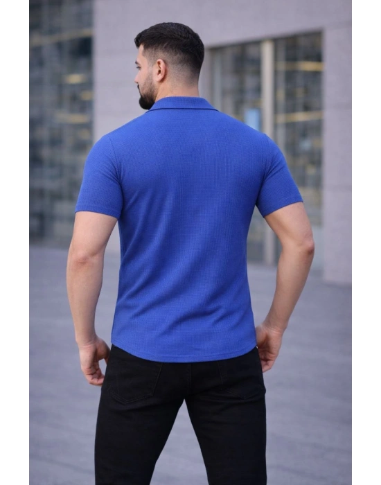 Erkek Waffle Kumaş Açık Yakalı Düğmeli Regular Fit Gömlek 2’li Set Siyah-Saks Mavisi