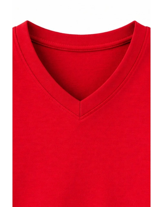 Genç Erkek Çocuk V Yaka Tişört Model - Bordo